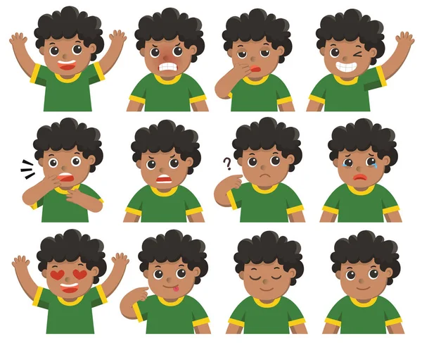 Vector Aislado Conjunto Adorable Boy Emociones Faciales Cara Chico Con — Archivo Imágenes Vectoriales