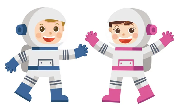 Астронавт Хлопчик Дівчинка Костюмі Простору Які Забезпечують Мобільність Функціональність Всесвіту — стоковий вектор