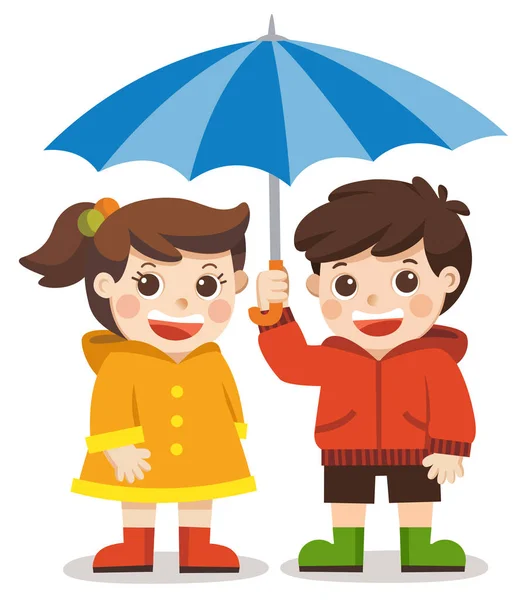 Hou Van Herfst Gelukkige Jongen Meisje Met Paraplu Geniet Van — Stockvector