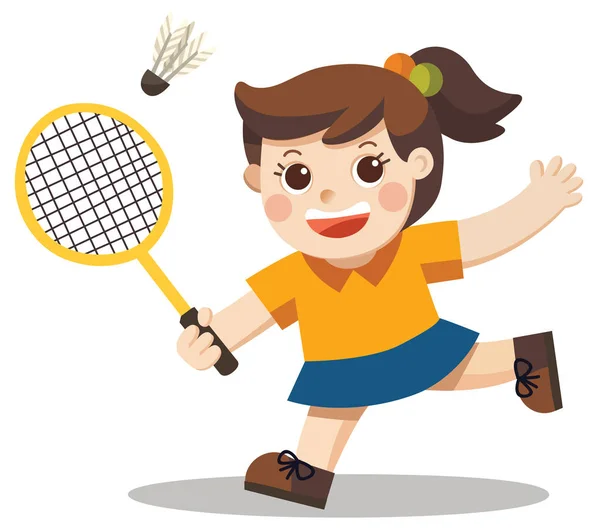 Joueuse Sportive Une Jolie Fille Jouant Badminton Vecteur Isolé — Image vectorielle