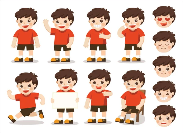 Personagem Meninos Poses Diferentes Facial Personagem Para Seu Projeto Ilustração —  Vetores de Stock