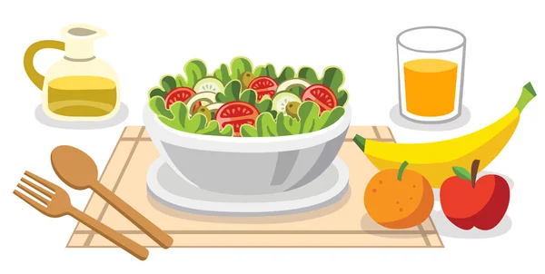 サラダを食べる 生活のためのダイエット食品 健康食品のメリット — ストックベクタ