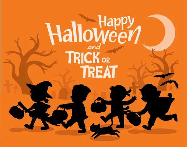 Veselý Halloween Děti Oblečené Halloween Maškarní Jít Trick Treating — Stockový vektor