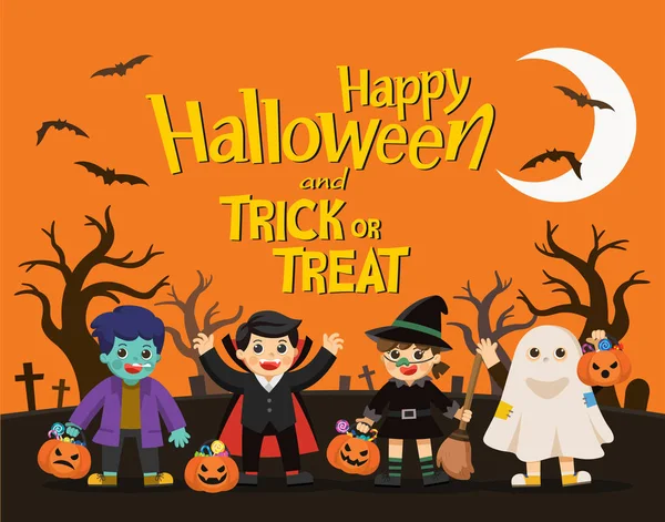 Wesołego Halloween Dzieci Ubrane Strój Halloween Fantazyjne Iść Trick Lub — Wektor stockowy