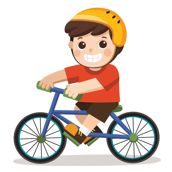 Söt Pojke Som Rider Cykel Vit Bakgrund — Stock vektor