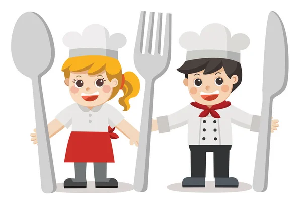 Menu Chef Enfants Enfants Avec Couteau Cuillère Fourchette — Image vectorielle