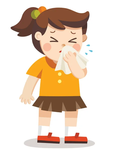 Sick Kid Boy Handkerchief Hand Season Allergy — Stock Vector