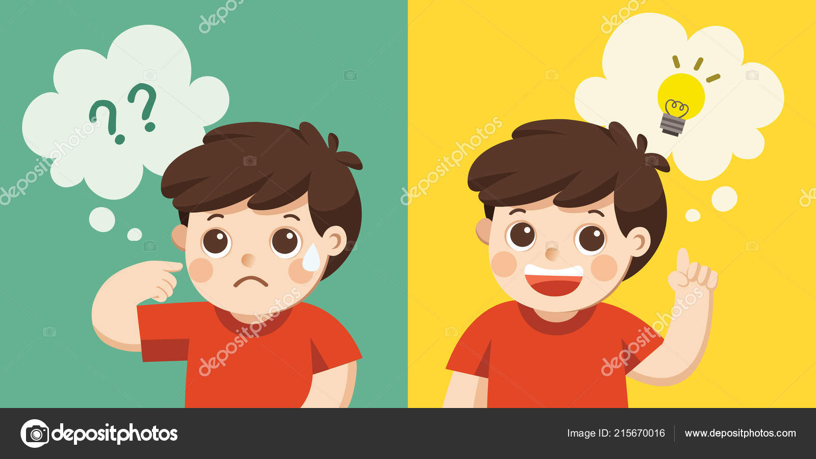 Learning Growing Children Cute Boy Thinking Think Understand Think Out  Stock Vector Image by © #215670016