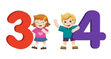 Vektör çizim kümesi okul çocukları ve renkli sayı şeklinde. Okula dönüş.