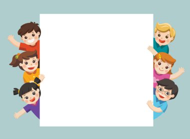 Çocuk bakarak işareti ile kopya alanı boş. Reklam broşürü için şablon.