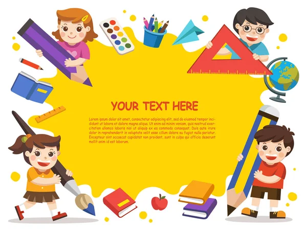 Back School Happy Children Elements School Template Advertising Brochure White — Stock Vector