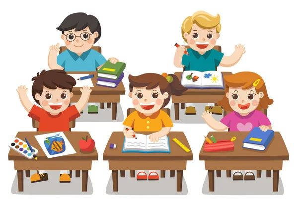 Back School Illustration Happy Students Studying Classroom — Stock Vector