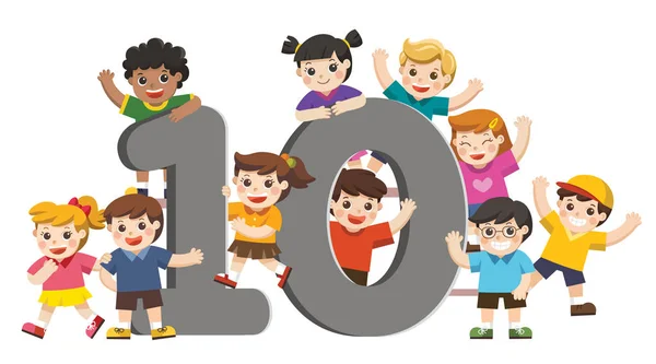 Illustrazione Vettoriale Set Bambini Delle Scuole Colorato Numero Dieci Forma — Vettoriale Stock