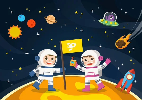 Uzay sahneleri. Bir uzay gemisi ile gezegende astronot.