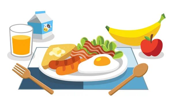 Alimentos Con Beneficios Desayunando Por Mañana Desayuno Primera Comida Día — Vector de stock