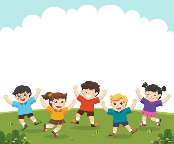 Children Activities Счастливые Дети Прыгают Парку — стоковый вектор