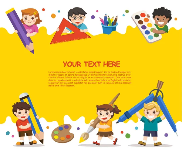 Back School Happy School Kids Elements School Template Advertising Brochure — Stock Vector