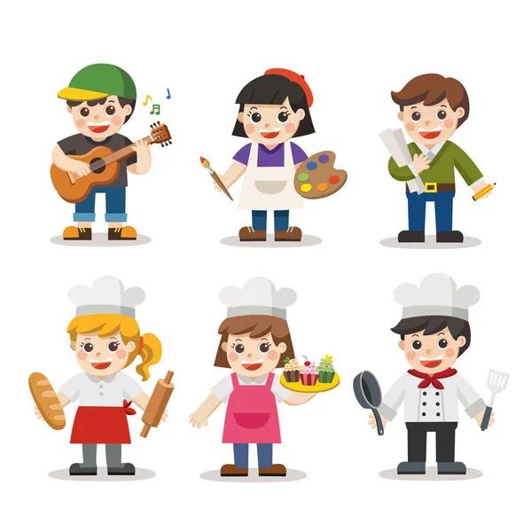 Kid Set Different Professions Artist Architect Baker Chef Vector Illustration Royalty Free Stock Illustrations