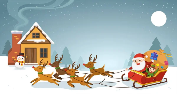 Joyeux Noël Bonne Année Carte Voeux Santa Équitation Traîneau Avec — Image vectorielle