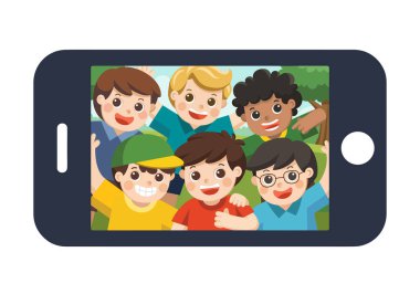 Mutlu en iyi arkadaş selfie resmi smartphone için görüntüler. Vektör çizim. 