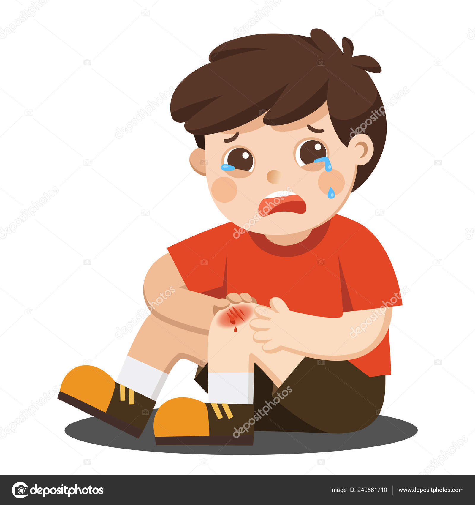 Niño Sosteniendo Dolorosa Rodilla Herida Pierna Rascarse Con Gotas Sangre  Vector de stock #240561710 de ©yatate10.gmail.com, image size:1600x1700