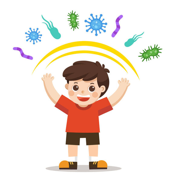 Healthy Boy reflect bacteria attack. Healthy lifestyle.