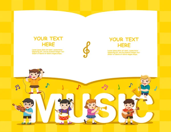 Concept Musical Groupe Enfants Enfants Jouant Des Instruments Musique Modèle — Image vectorielle