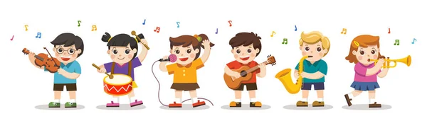 Set Illustration Enfants Jouant Instruments Musique Loisirs Intérêts — Image vectorielle