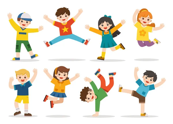 Actividades infantiles. Niños felices saltando juntos en el backgr — Vector de stock