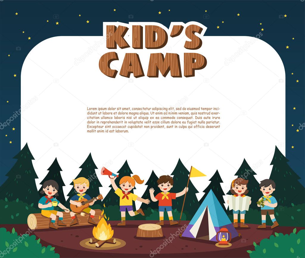 Children camping out in the park. Camping kids concept.
