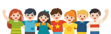 Gülümseyen kız ve erkek grup portresi.