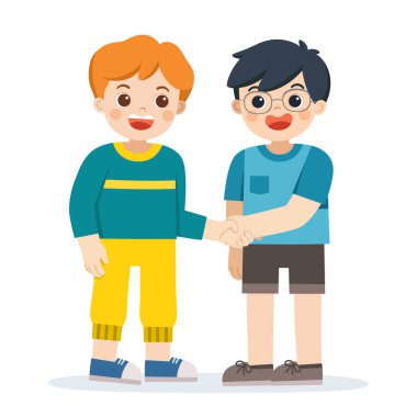 Mutlu çocuklar ayakta ve barış yapmak el sıkışma.