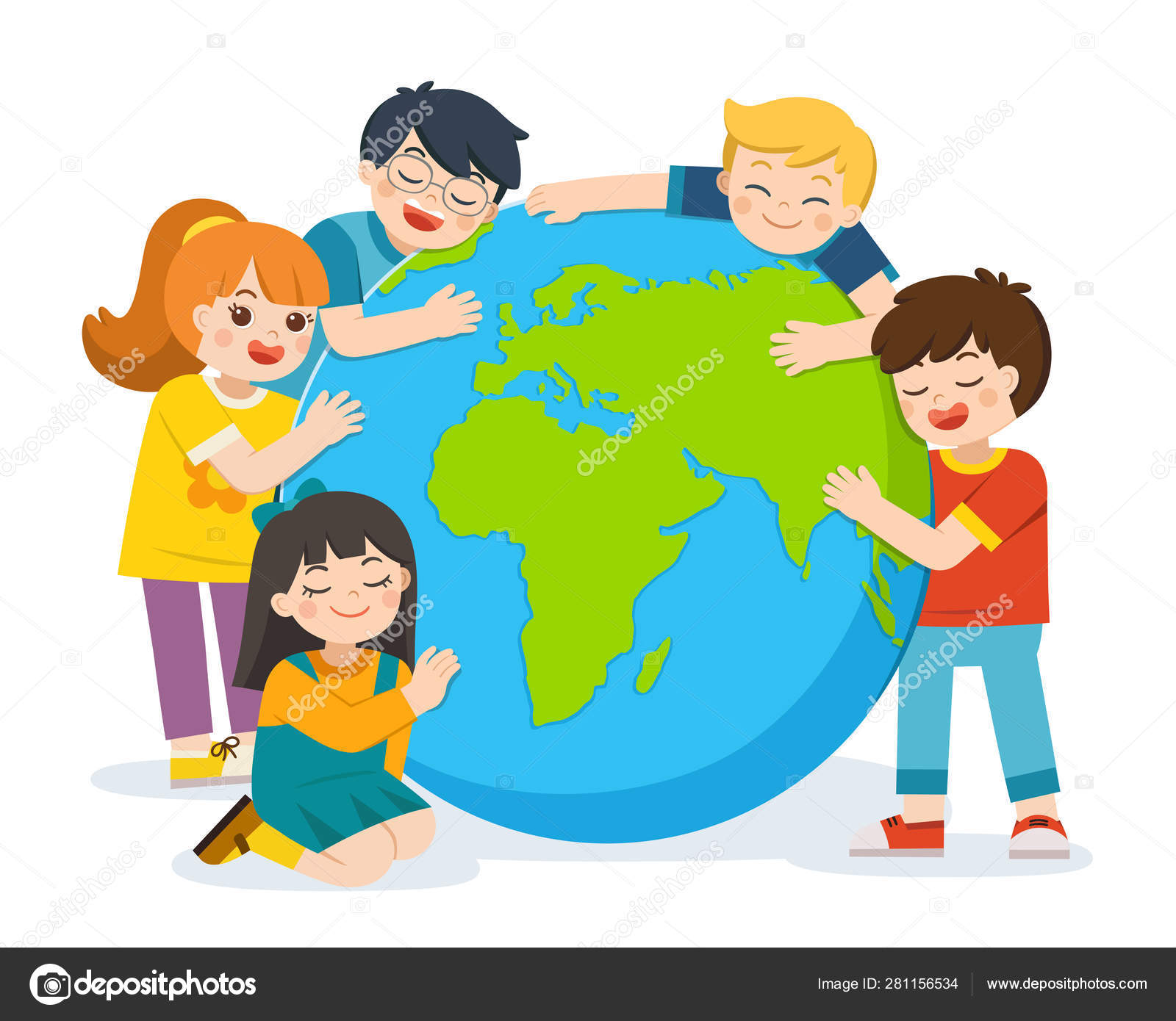 Little Cute Boy And Girl Are Hugging Planet Earth Over A White Background Stock Vector Image By C Yatate10 Gmail Com