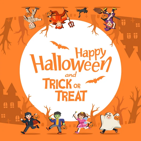 Dzieci w Halloween fantazyjny strój, aby przejść trick or treat. — Wektor stockowy