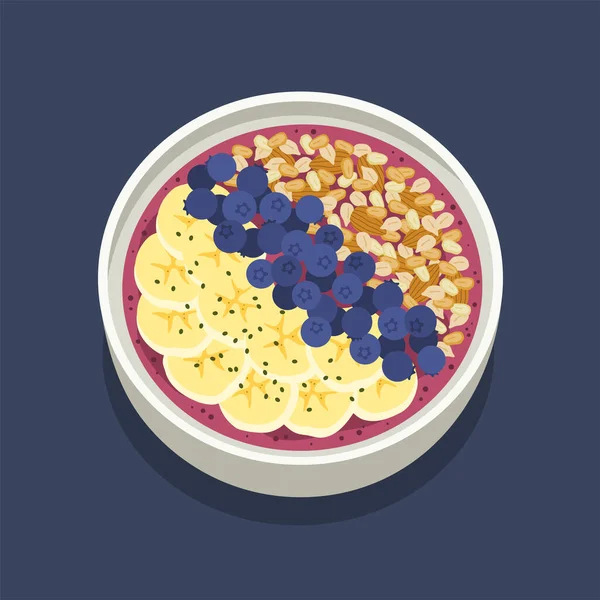 Muesli Frukter Hälsosam Naturlig Frukost Havreflingor Skål Med Blåbär Banan — Stock vektor