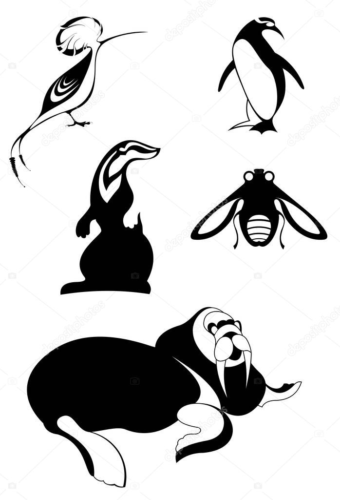 Animal icons isolated illustration. Decor animal silhouettes collection for design isolated on white
