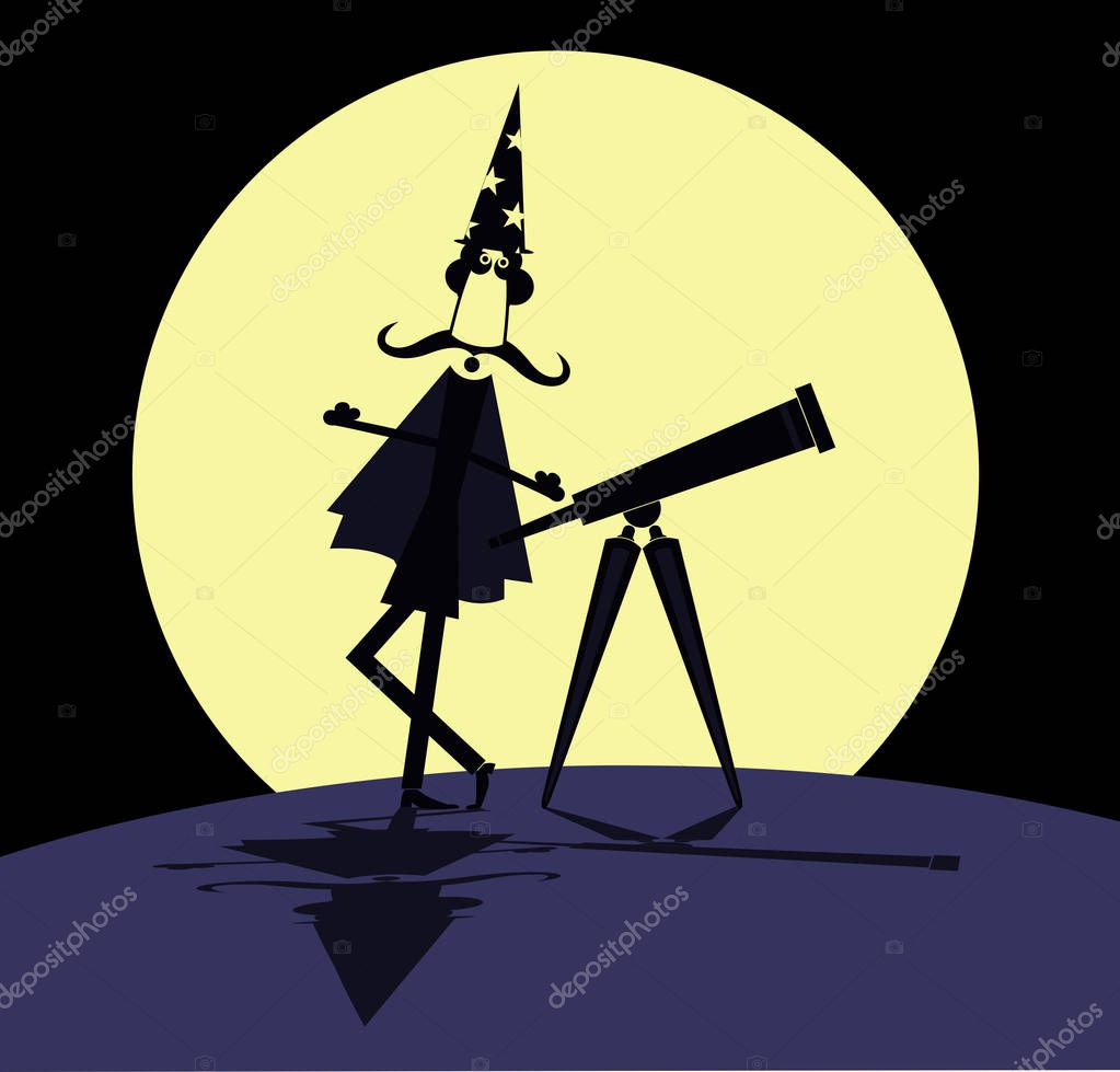 Cartoon Stargazer With Telescope And Full Moon Illustration Funny Astronomer With Telescope And Full Moon On The Background Illustration Premium Vector In Adobe Illustrator Ai Ai Format Encapsulated Postscript