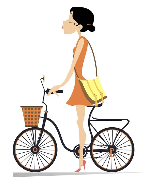 Mujer Joven Bonita Montando Con Bicicleta Ilustración Aislada Mujer Joven — Archivo Imágenes Vectoriales
