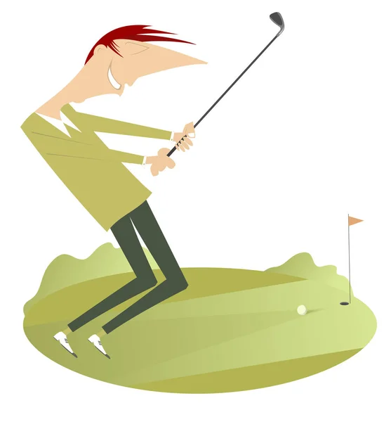 Sonriente Golfista Ilustración Campo Golf Aislado Golfista Sonriente Campo Golf — Vector de stock