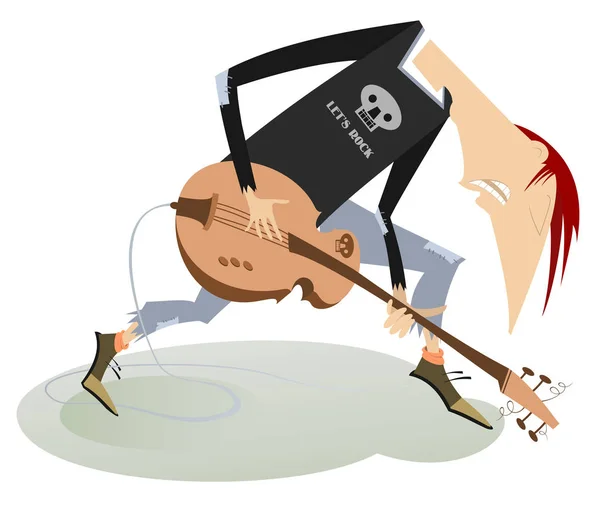 Cartoon Gitarr Spelare Illustration Isolerade Leende Gitarrist Spelar Musik Elgitarr — Stock vektor