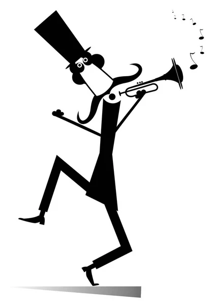 Cartoon Lång Mustasch Trumpetare Spelar Musik Illustration Isolerade Mustasch Mannen — Stock vektor