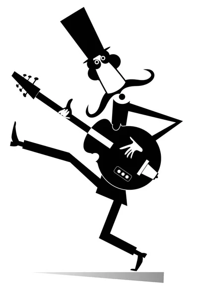Guitarrista Bigote Largo Dibujos Animados Está Jugando Ilustración Musical Aislado — Vector de stock