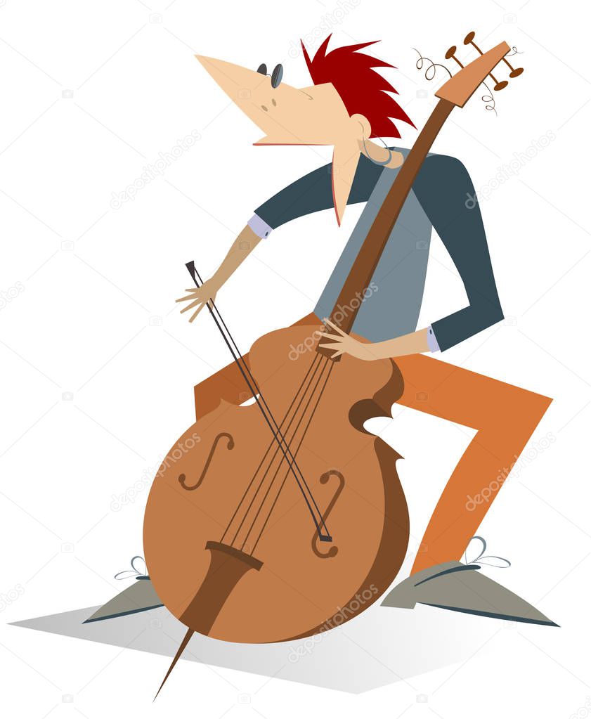 Smiling cellist isolated on white illustration. Smiling cellist is playing music illustration 