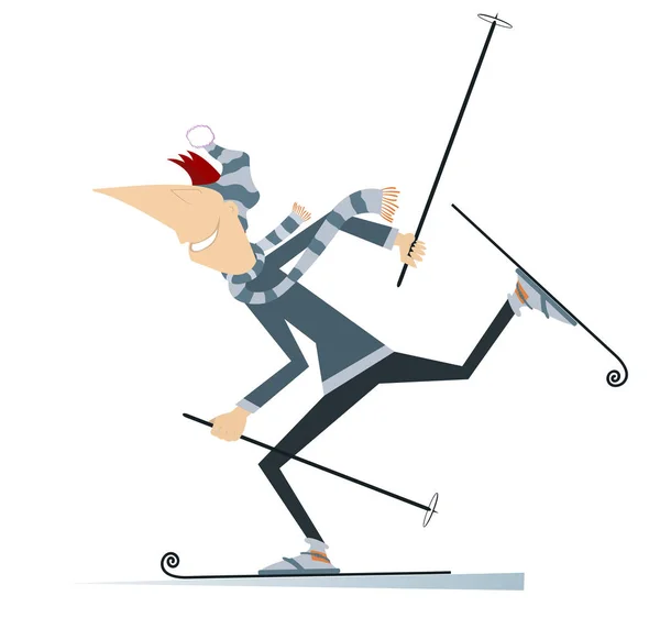 Мультфильм Человек Лыжа Мультфильм Молодой Лыжник Изолирован Белой Иллюстрации — стоковый вектор
