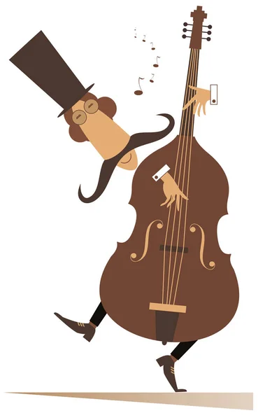 Cartoon Lang Snor Cellist Illustratie Cartoon Lange Snor Cellist Cilinderhoed — Stockvector