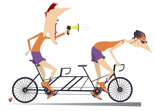 Ποδηλάτης Και Προπονητής Βόλτες Ένα Ποδήλατο Παράλληλα Απομονωμένη Αυστηρό Προπονητή — Διανυσματικό Αρχείο