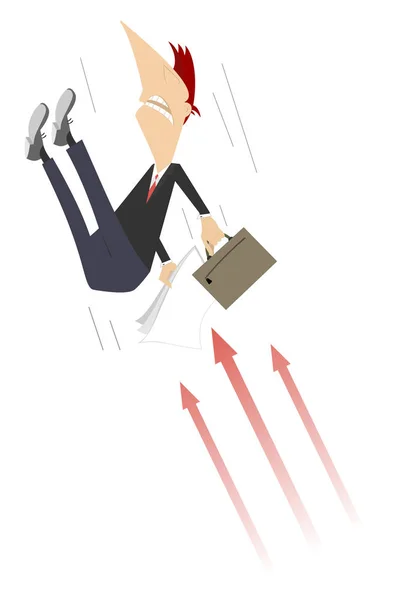 Empresário Flecha Signos Ilustração Conceito Homem Perturbado Com Saco Papéis — Vetor de Stock