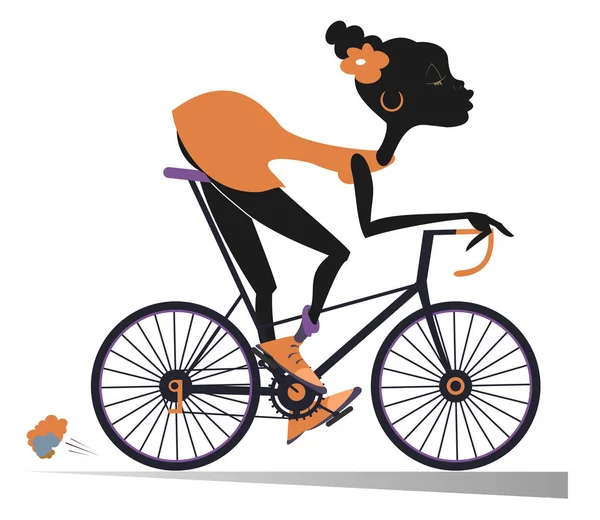 Desenhos Animados Mulher Africana Monta Uma Bicicleta Ilustração Isolada Mulher — Vetor de Stock