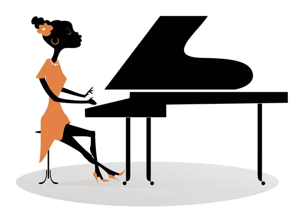 Afrikansk Kvinna Pianist Illustration Cartoon Afrikansk Kvinna Pianist Spelar Musik — Stock vektor