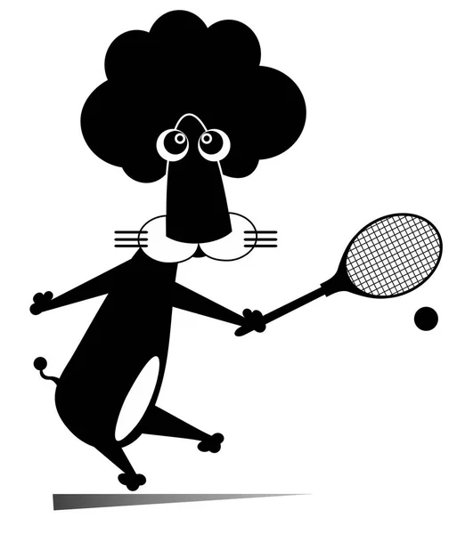 Lion Tennissen Geïsoleerd Illustratie Cartoon Leeuw Een Zwart Wit Afbeelding — Stockvector